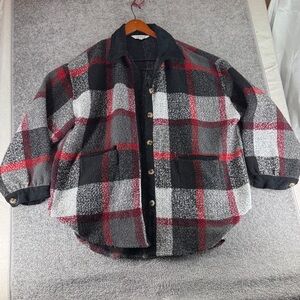 Davi & Dani Long Sleeve Button Up Black Red Gray Plaid Shirt Jacket Womens L